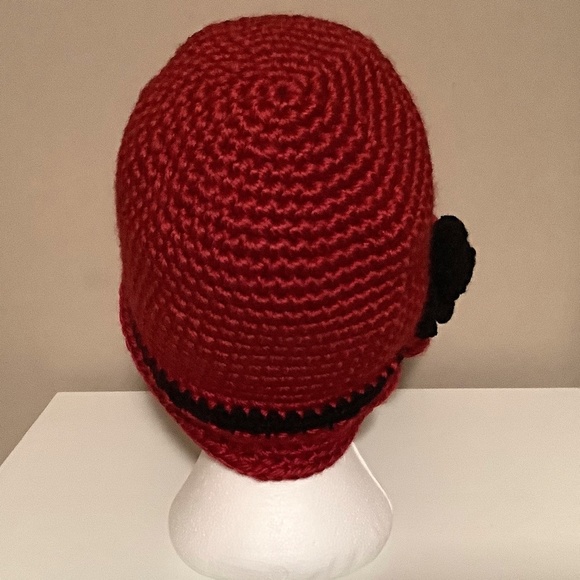 Ladies beautiful Red crocheted cloche hat with black trim, one of a kind main image 4